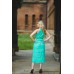 Boho Style Ukrainian Embroidered Maxi Narrow Dress Mint